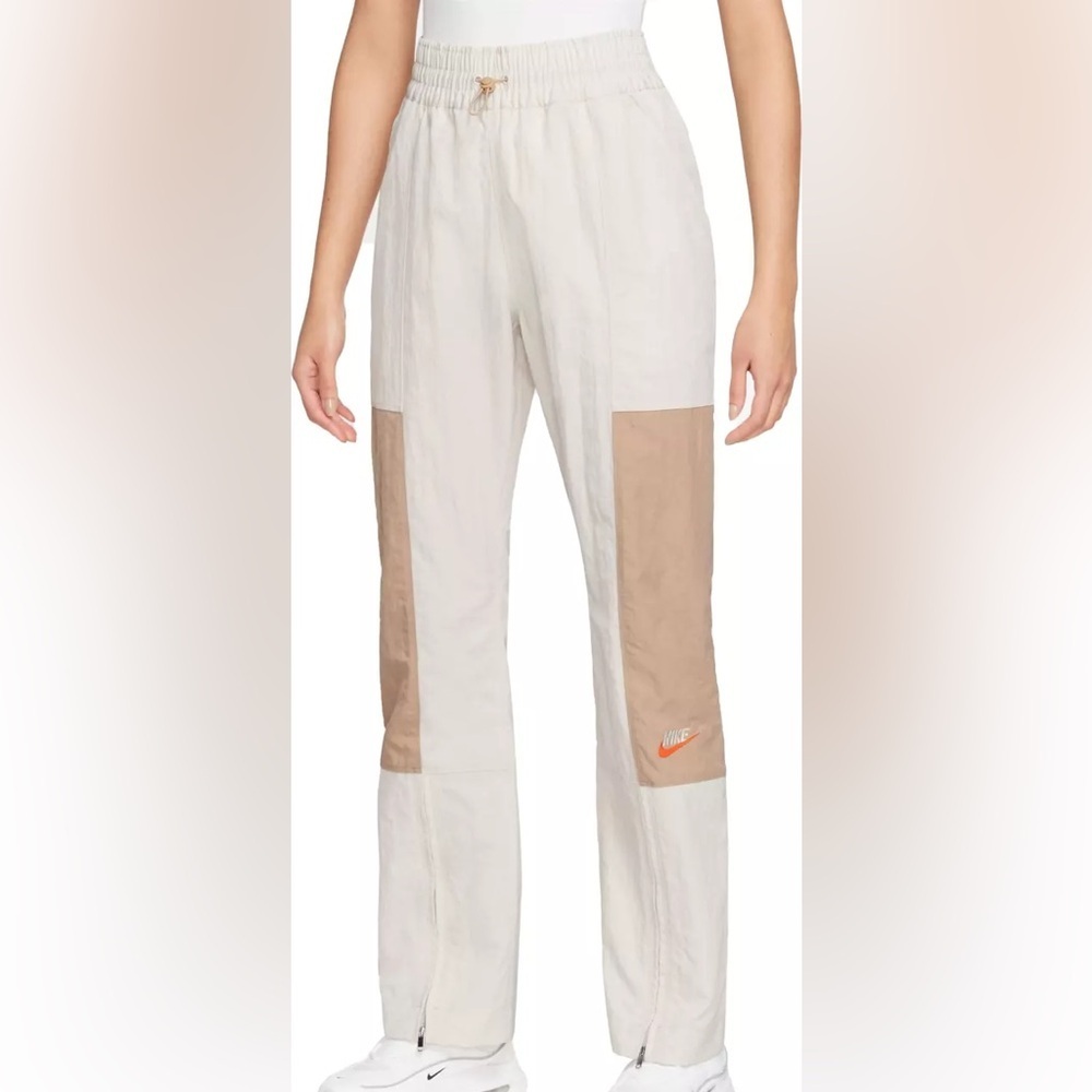Nike Women's Cream and Tan Panel Track Pants